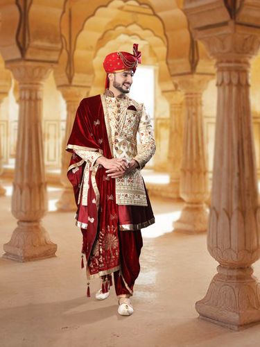 Plush Cream Royal Silk Sherwani With Kurta