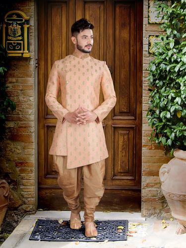 Pristine Peach Indo Western Sherwani For Wedding