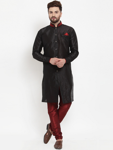 Black & Maroon Silk Kurta Pyjama