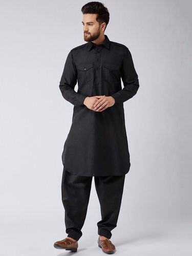 Beautiful Black Cotton Pathani Set