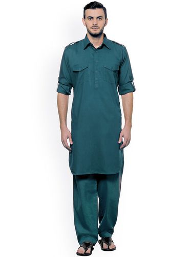Teal Blue Cotton Pathani Set