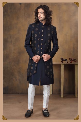 Modish Navy Blue Silk Indo Western