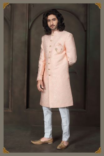 Prisitne Peach Imported Fabric Indo Western