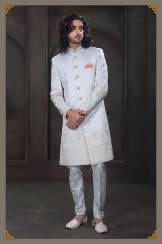 White With Allaround Multicolor Emrboidery Indo Western