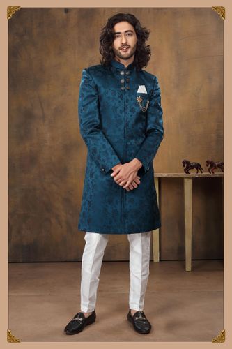 Teal Blue Imported Fabric Indo Western