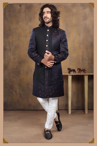 Enchanting Navy Blue Silk Indo Western