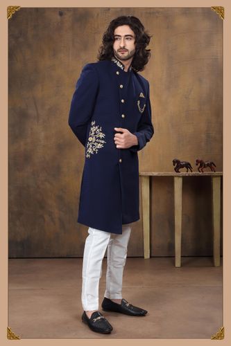 Royal Blue Imported Fabric Indo Western With Handwork