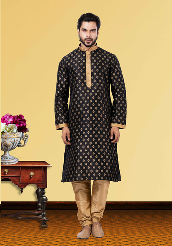 Sesame Brown Self Embroidered Kurta Pajama