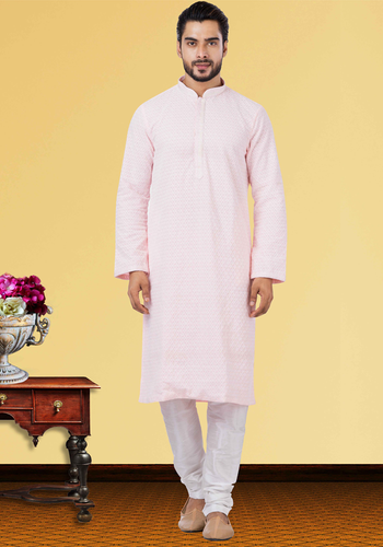 Lucknowi Chikankari Work Light Pink Kurta Set