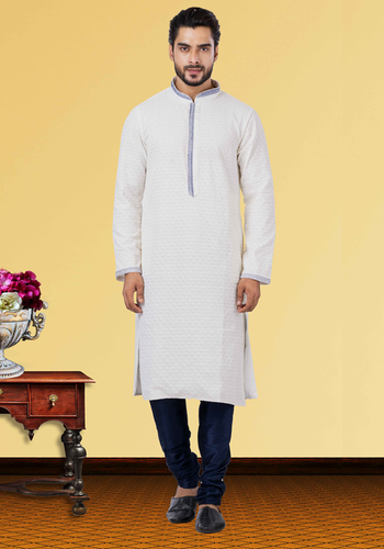 Chikankari Work White Purple Kurta Pajama