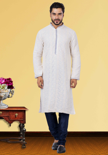 Paisley Pattern White Purple Kurta Pajama