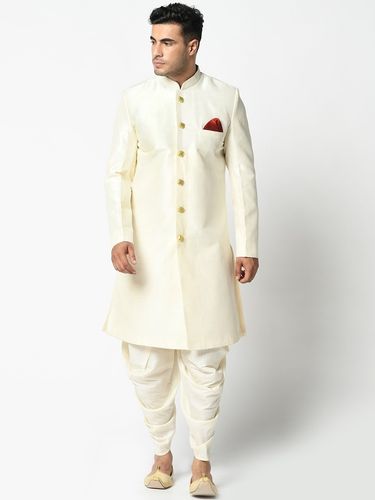 Cream Dupion Silk Sherwani With Dhoti