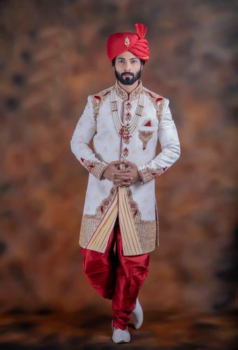Glamarous Off White Silk Designer Wedding Sherwani