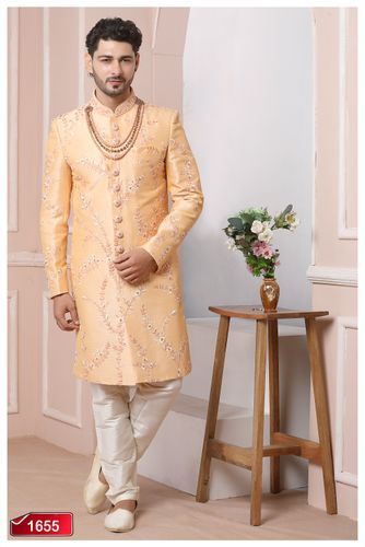 Lavish Peach Silk Indo Western Sherwani