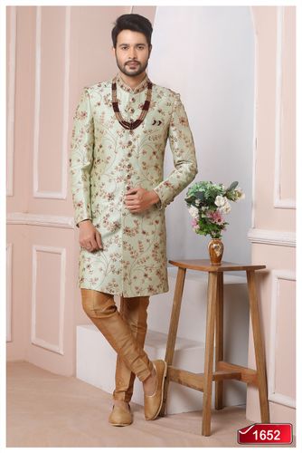 Charming Pista Silk Indo Western Sherwani