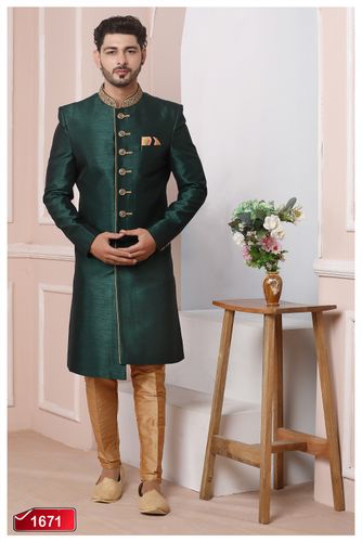 Pristine Green Classical Silk Indo Western Sherwani