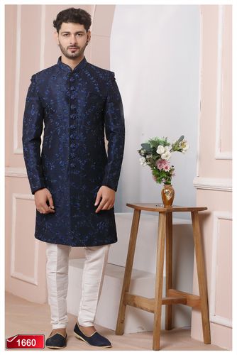 Classic Patterned Blue Indo Western Sherwani