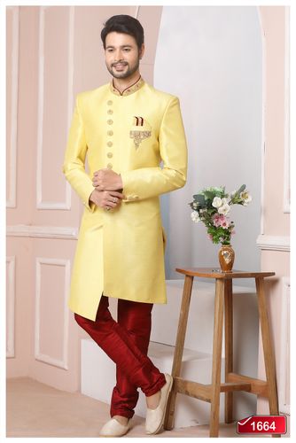 Asymmetrical Lemon Designer Indo Western Sherwani