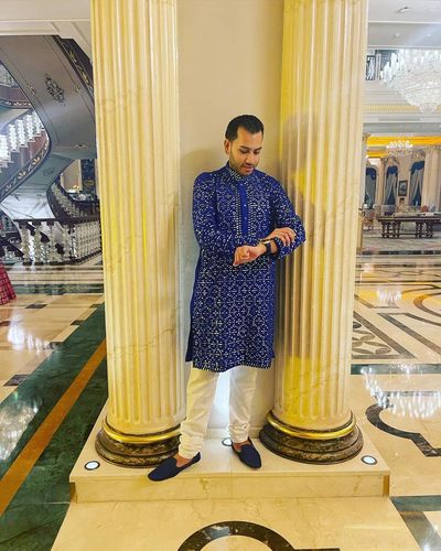 Royal Blue Mirror Work Kurta With White Pants