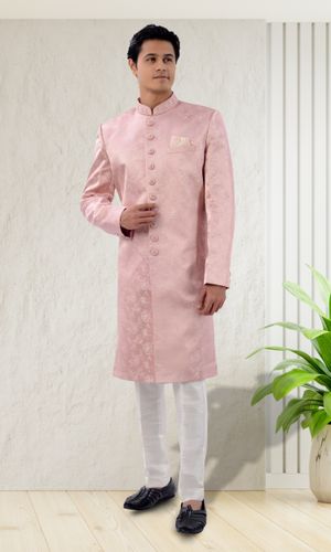 Imported Self Jacquard Bubblegum Color Indo Western Sherwani