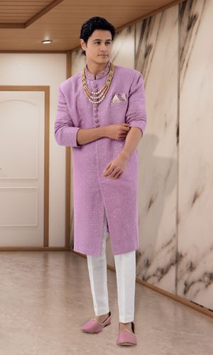 Lavender Color Heavy Georgette Silk Indo Western Sherwani