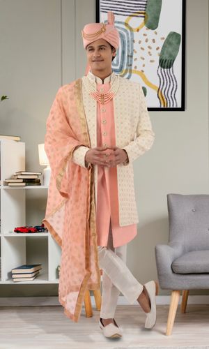 Heavy Georgette Silk Jacket Style Sherwani With Handwork