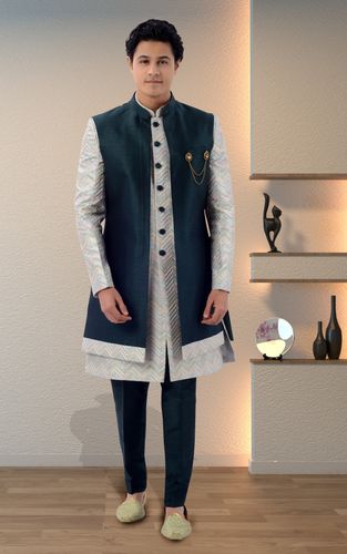 Multicolor 3 Piece Jacket Style Sherwani