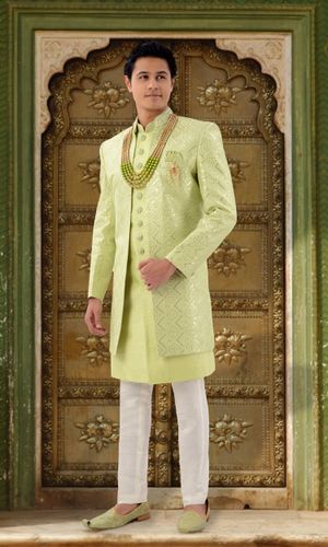 Latest Green Color Jacket Style Sherwani