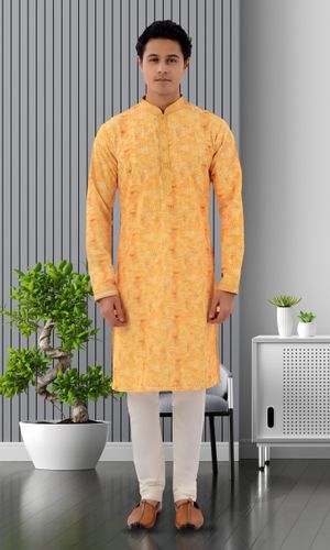 Haldi Ceremony Yellow Kurta With Sequins And Thread Work