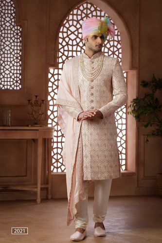Pristine Pink Sherwani With Beautiful Embroidery Work