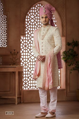 Perfectly Embroidered Cream Wedding Sherwani