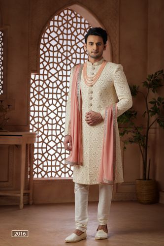 Stylish Wedding Sherwani In Cream Color