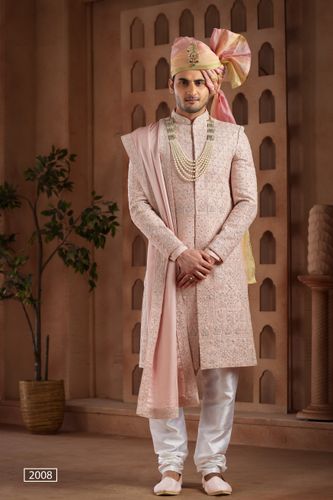 Onion Pink Sherwani Adorned With All Over Handwork