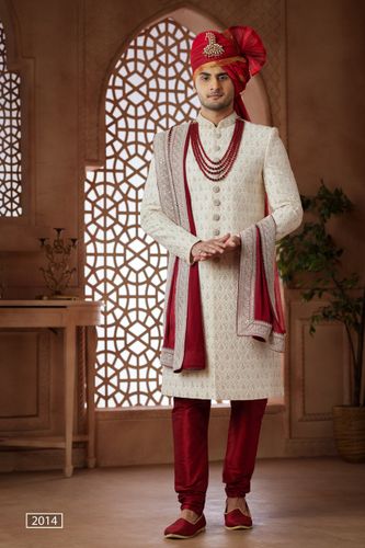 Cream Wedding Sherwani With Rich Handwork