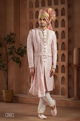Beautiful Pink Sherwani With All Over Handwork