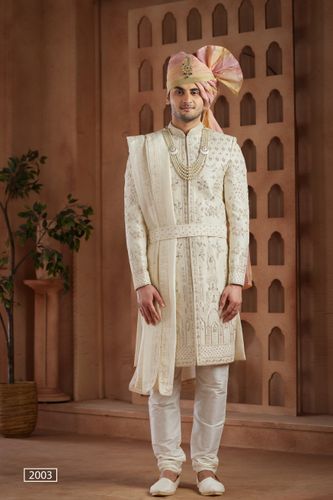 Gorgeous All Over Handwork Cream Sherwani