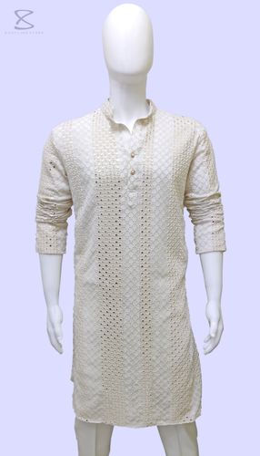 Off White Heavy Mirror Work Kurta Set
