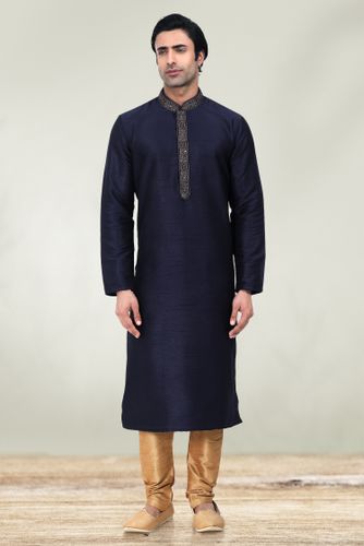 Nice Navy Blue Color Embroidery Kurta Set For Shaadi Season