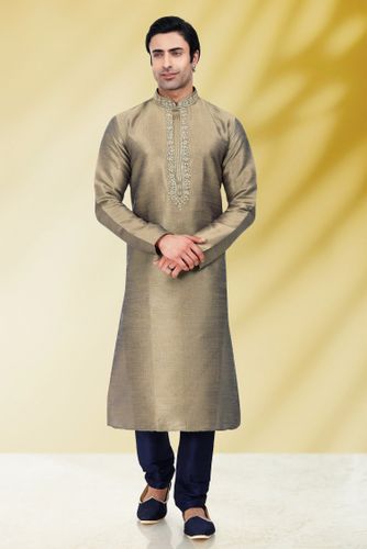 Antique Embroidered Kurta With Navy Blue Pajama