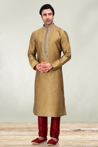 Dark Tortilla Embroidered Kurta With Maroon Pajama