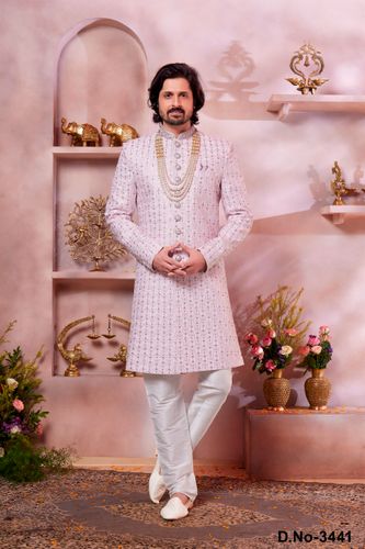 Soft Pink Sherwani With Beautiful All Over Work