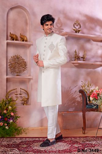 Sophisticated Cream Indo Western Sherwani With Handwork