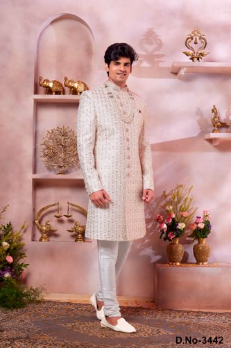 Classy Cream Wedding Sherwani For Groom