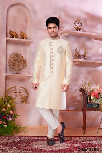 Glorious Light Gold Indo Western Sherwani With Handwork