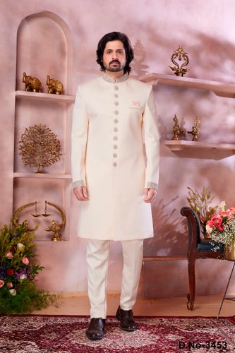 Simplistic Cream Indo Western Sherwani With Handwork Touch Up