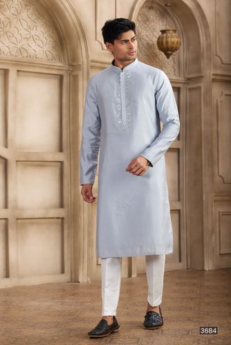 Sky Blue Mirror Work Embroidery Kurta Pajama