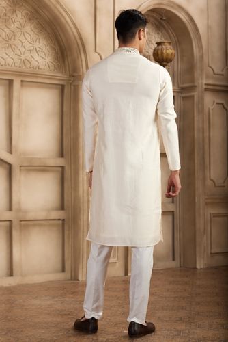 Classic Cream Mirror Work Embroidery Kurta Pajama
