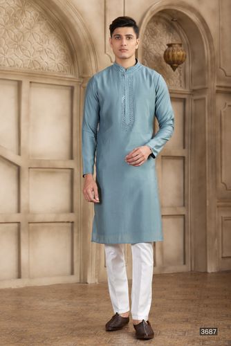Glorious Grey Mirror Work Embroidery Kurta Pajama