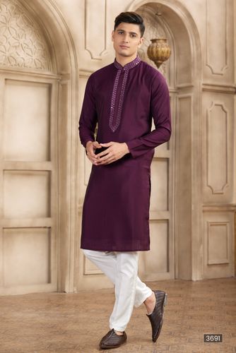 Rich Wine Color Mirror Work Embroidery Kurta Pajama