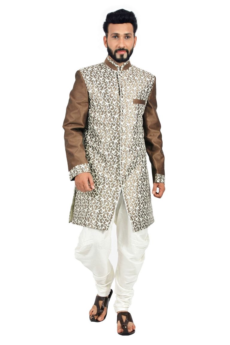 White &  Sienna Coffee  Indowestern Sherwani  RK1117